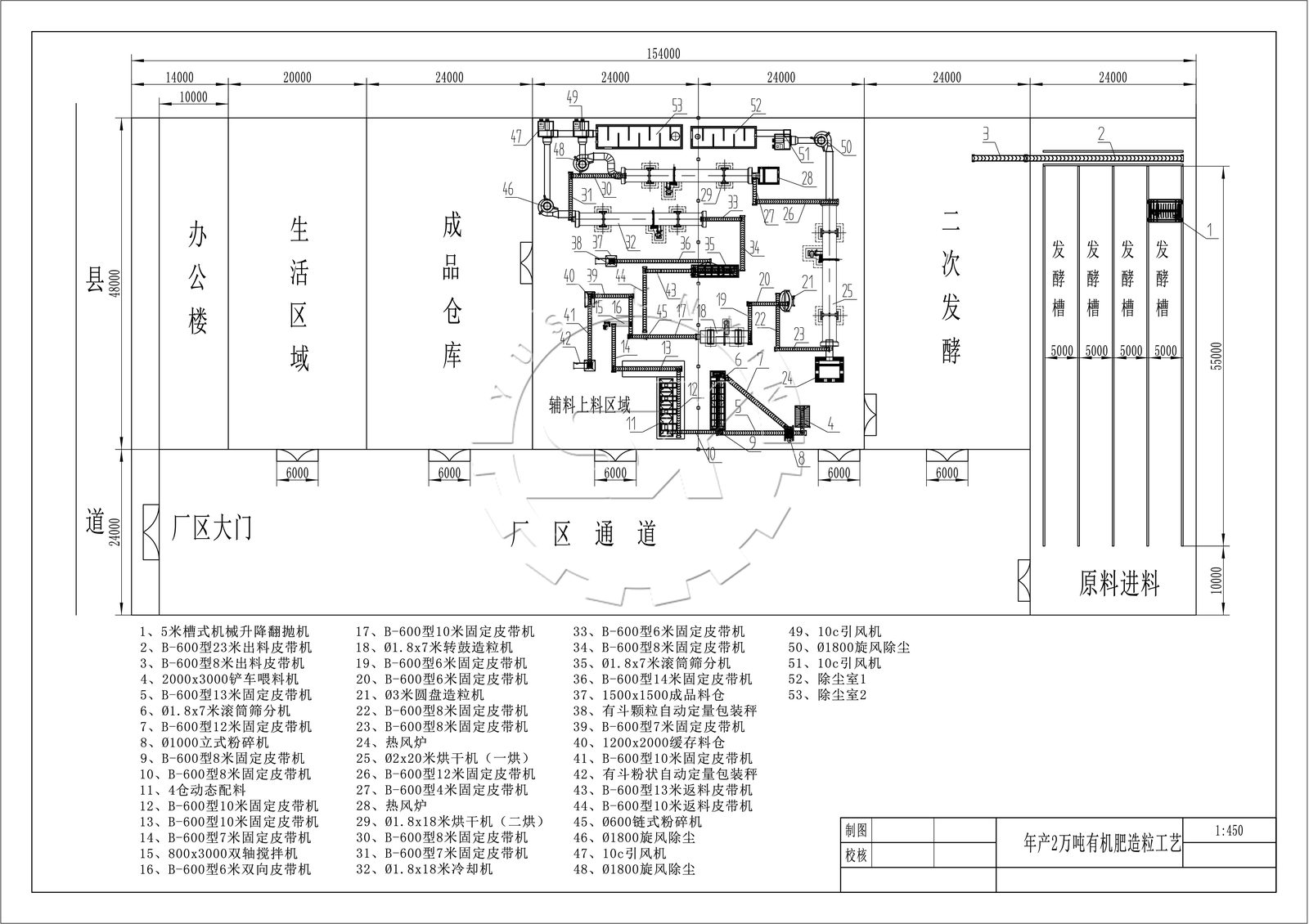 General arrangement drawing of an organic fertilizer plant